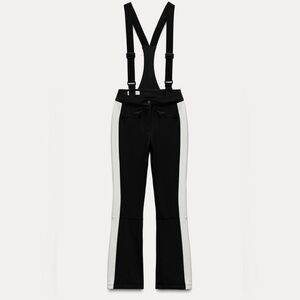 Zara Ski Snowboard Suspender Pants Bib Black White Recco Flared Pants Size L NEW